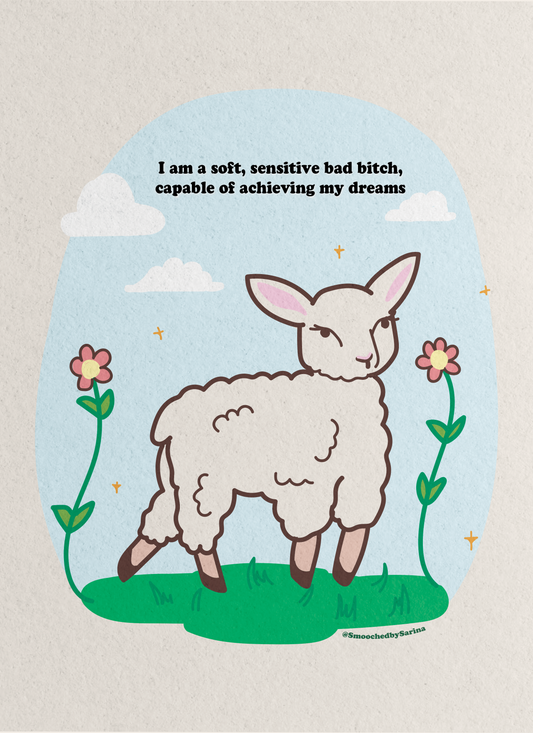 Soft Sensitive Bad Bitch Sheep Funny Original Art Print