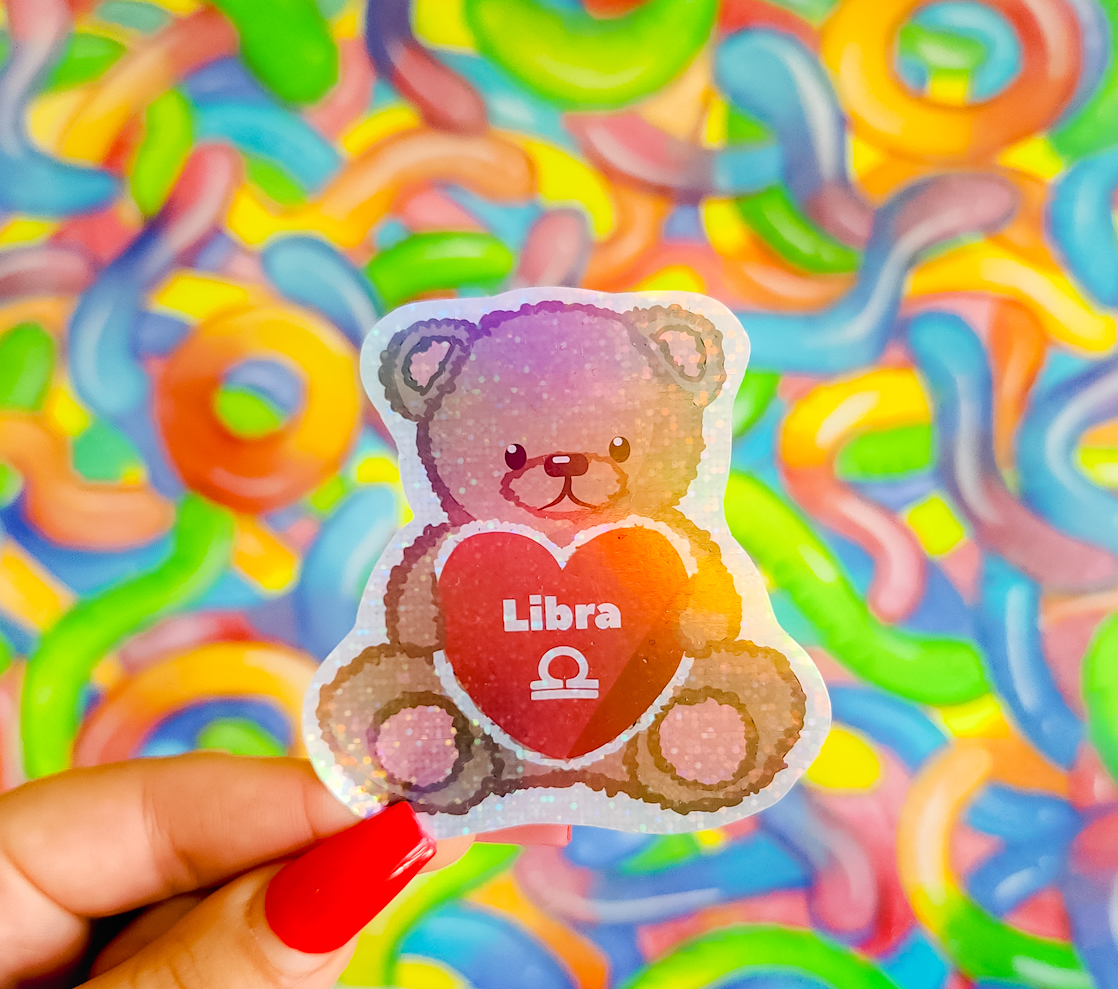 Libra Zodiac Astrology Teddy Bear Sticker