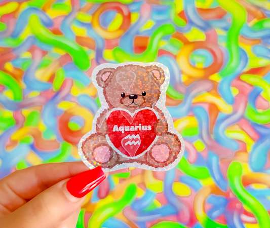 Aquarius Zodiac Teddy Bear Sticker